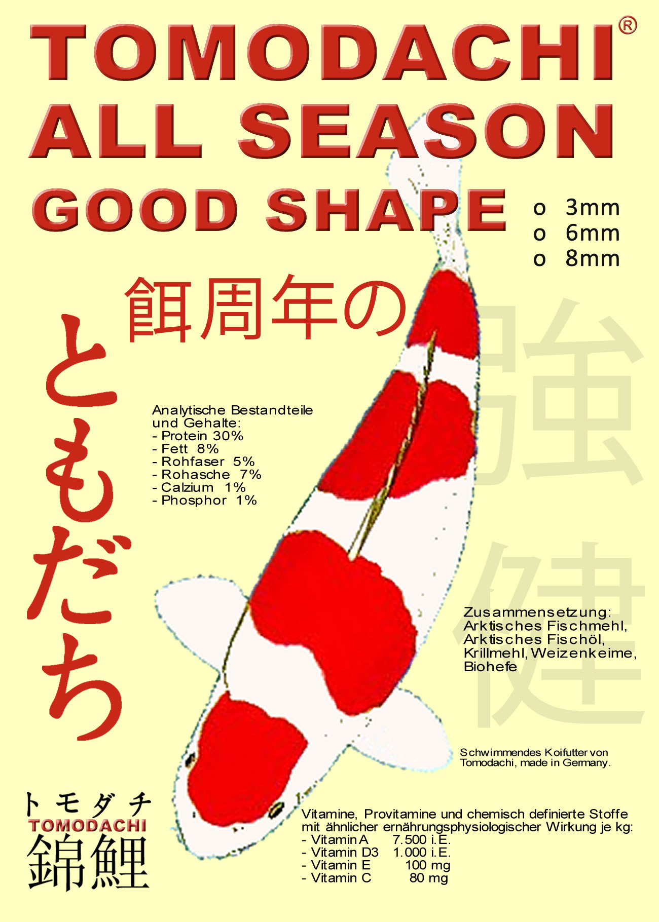 Ganzjahresfutter Koi, Schwimmfutter Tomodachi All Season Good Shape 6mm 2kg