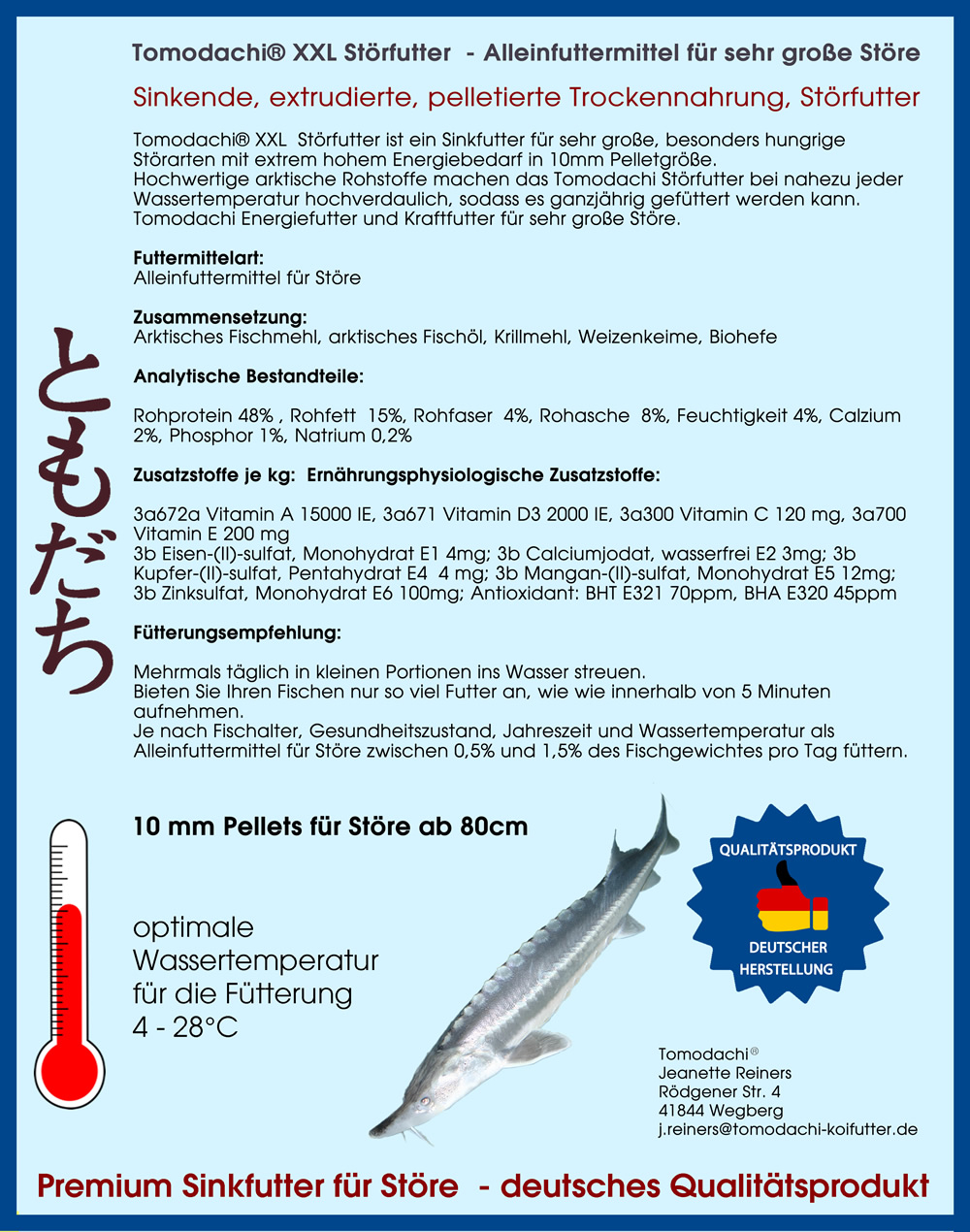 Störfutter extragroß, Energiefutter für sehr große Störe, Premium Störsinkfutter 10mm 10kg