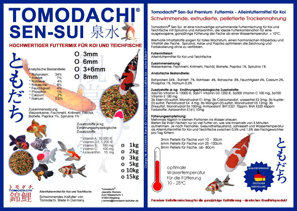Koifutter-Mischung Jumbo-Koimix 8mm Pellets großer Koifuttermix 4farbig Spirulina Astax 8mm 10kg