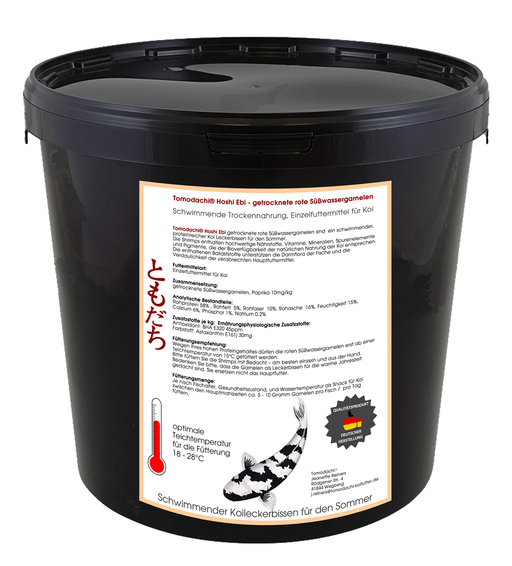 Shrimps, Süßwassergarnelen rot, Sommerfutter für Koi, gesunder Koisnack für  handzahme Koi  5L Eimer