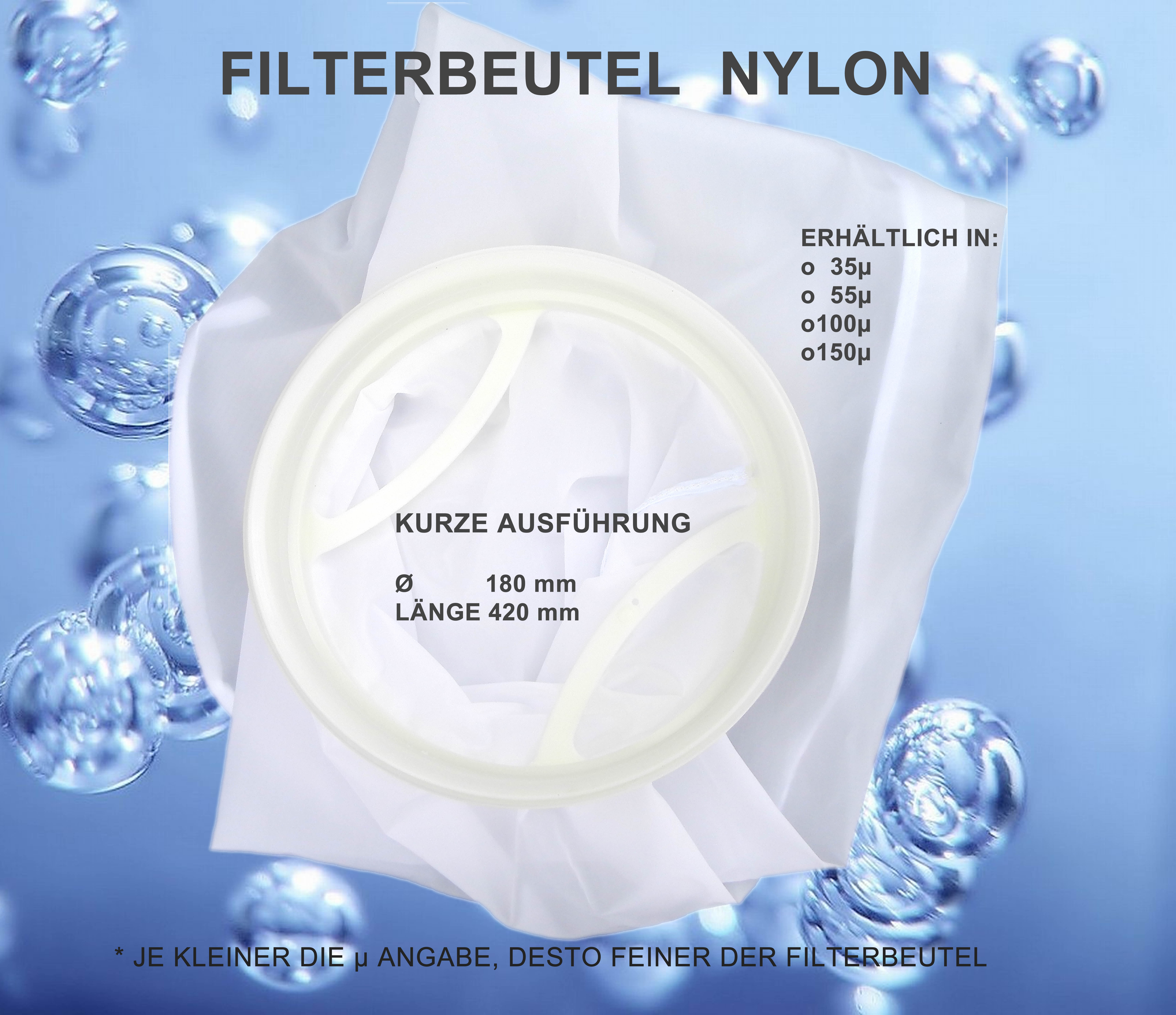 Filterbeutel, Nylonfilterstrumpf Algenkiller, 4er Sparpack 150 Micron, 42cm, kurze Ausführung