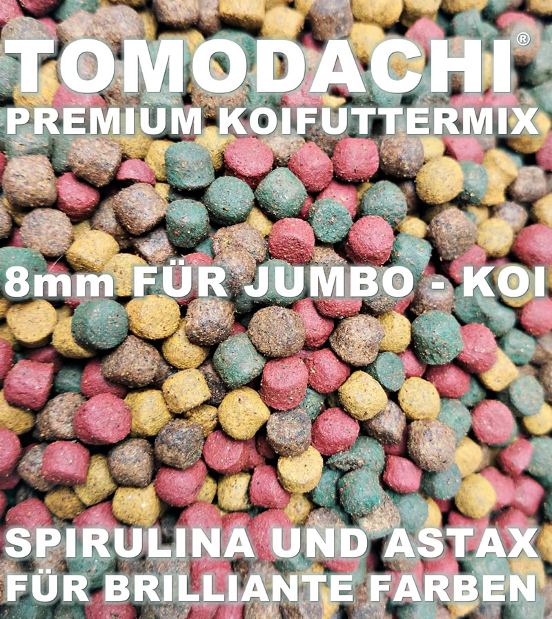Koifutter-Mischung Jumbo-Koimix 8mm Pellets großer Koifuttermix 4farbig Spirulina Astax 8mm 10kg