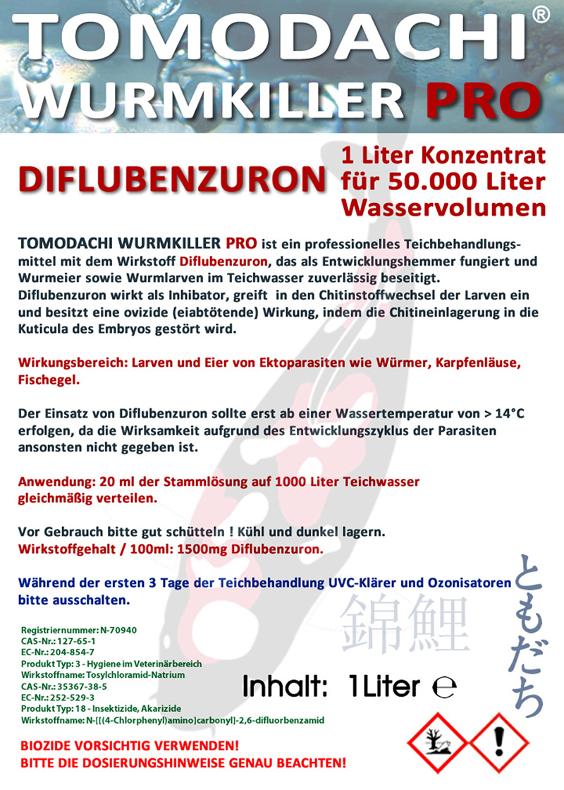 Wurmmittel Anti Karpfenlaus Tomodachi Wurmkiller Pro  Diflubenzuron 1L Konzentrat für 50 m³ Teiche