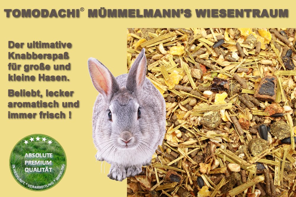 Kaninchenfutter, Raufutter Hase, Luzerneheu, Kräuter, Löwenzahn, Gemüse, Mümmelmanns Wiesentraum 1kg