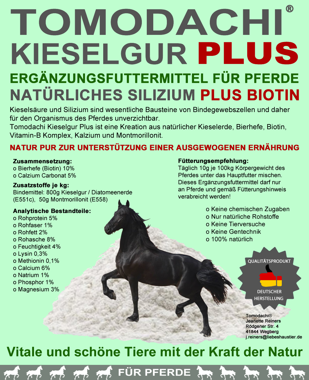 Kieselerde Plus Biotin für Pferde  Futterzusatz reich an  Silizium, Biotin, Mineralien, Calzium  2L