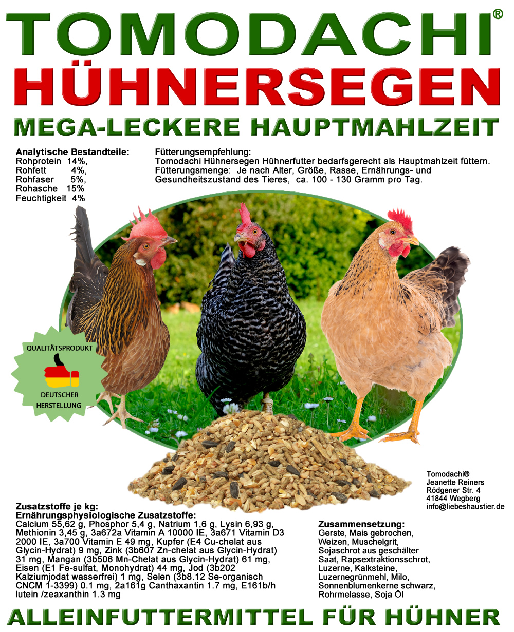 Hühnerfutter, Naturprodukt, Komplettnahrung für Geflügel Tomodachi Hühnersegen 5kg