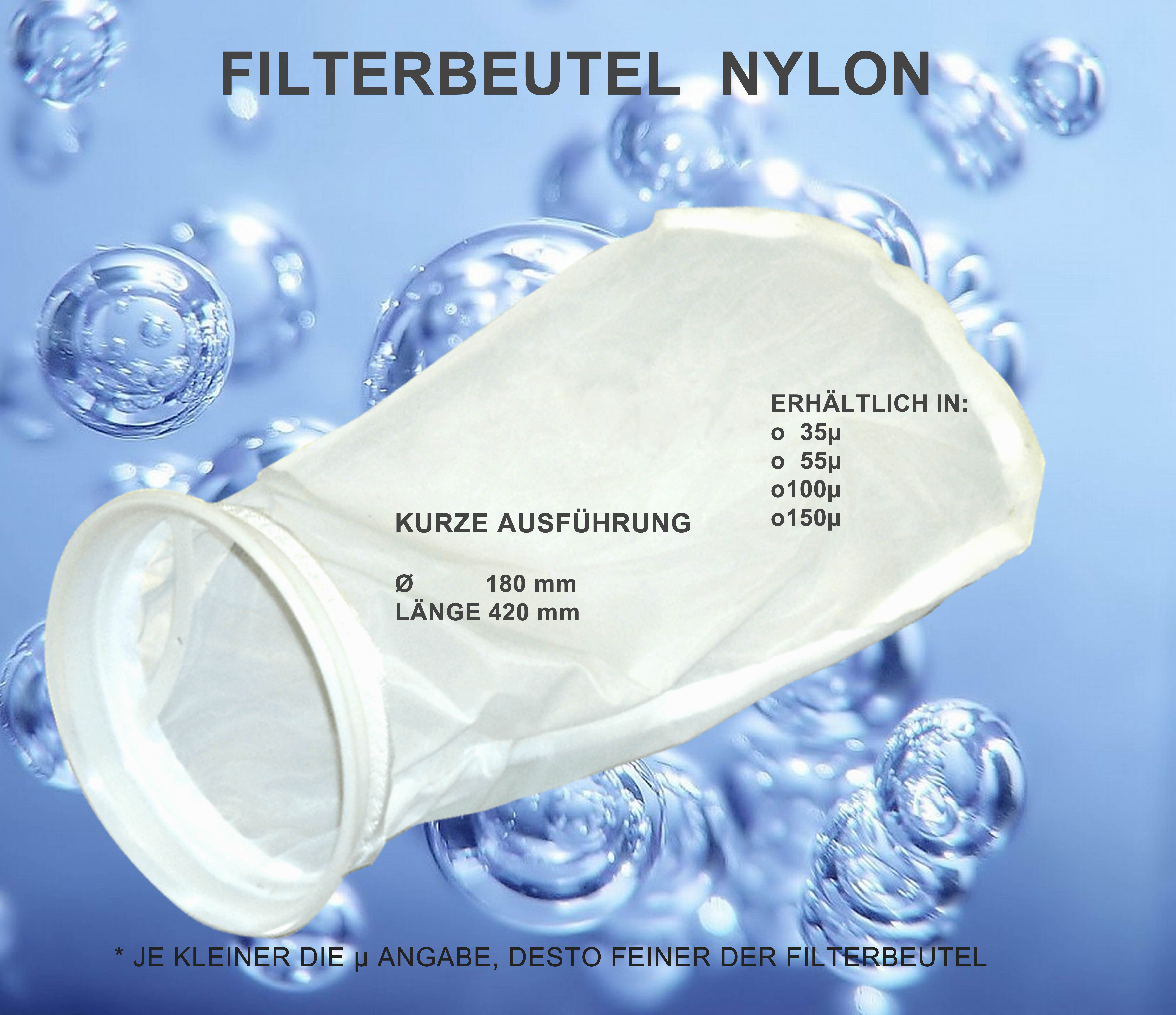 Filterbeutel, Nylonfilterstrumpf Algenkiller, 4er Sparpack 150 Micron, 42cm, kurze Ausführung