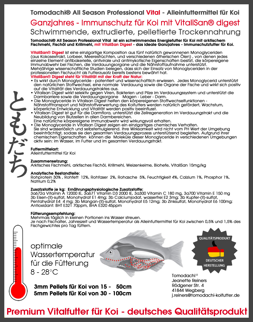 All Season Professional VITAL, Gesundheits Koifutter mit Monoglyceriden,  Immunschutzfutter 8mm 10kg