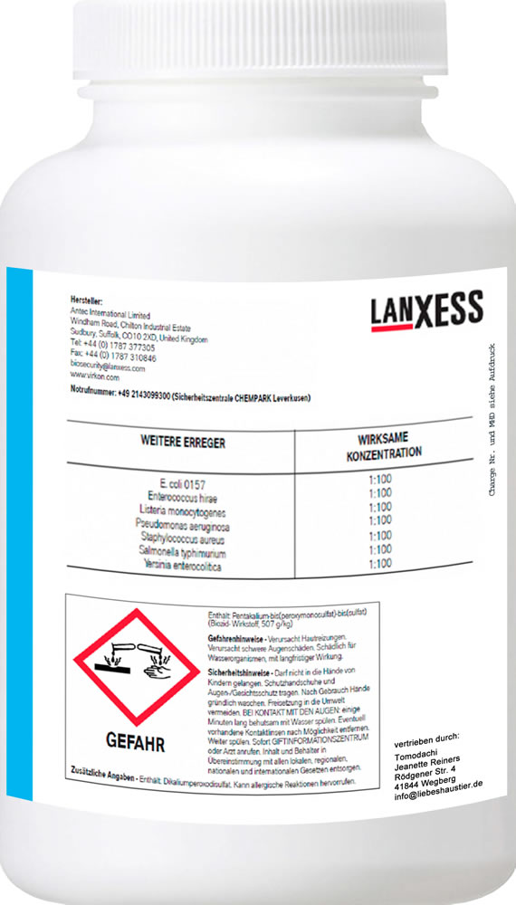 Desinfektionsmittel Virkon Aquatic Hygiene  tötet Viren Bakterien Schimmel Einzeller im Teich 1kg