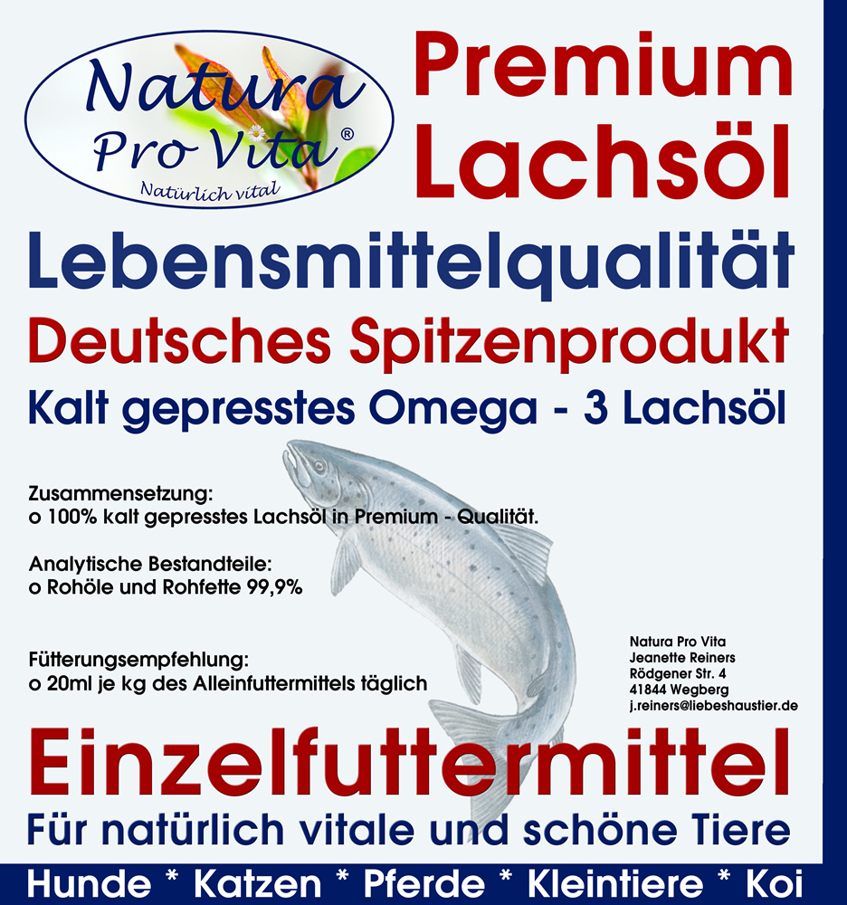 Lachsöl Koi, Lebensmittelqualität, kaltgepresst, gesunde Energie für Koi im Frühjahr und Herbst 1L