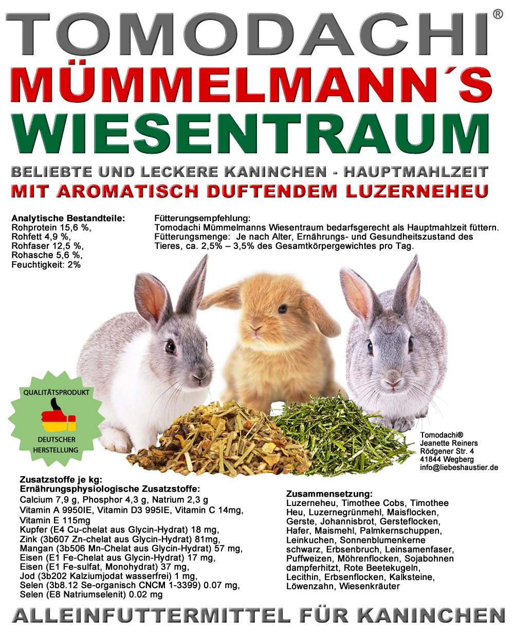 Kaninchenfutter, Raufutter Hase, Luzerneheu, Gemüse, Strukturfutter, Mümmelmanns Wiesentraum 15kg