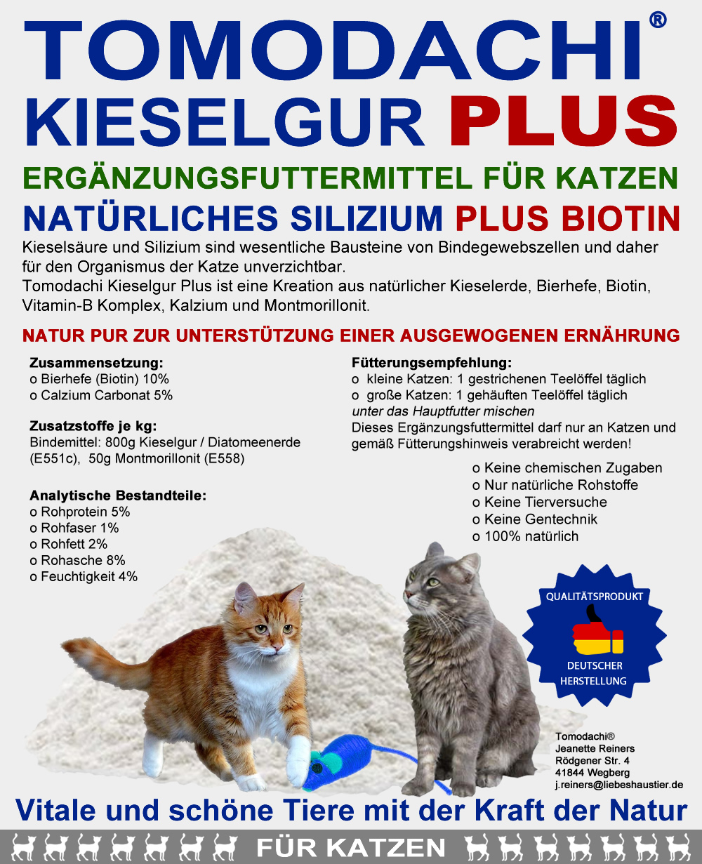 Kieselerde Plus Biotin Naturprodukt Futterzusatz für  Katzen  reich an Silizium Biotin Mineralien 2L