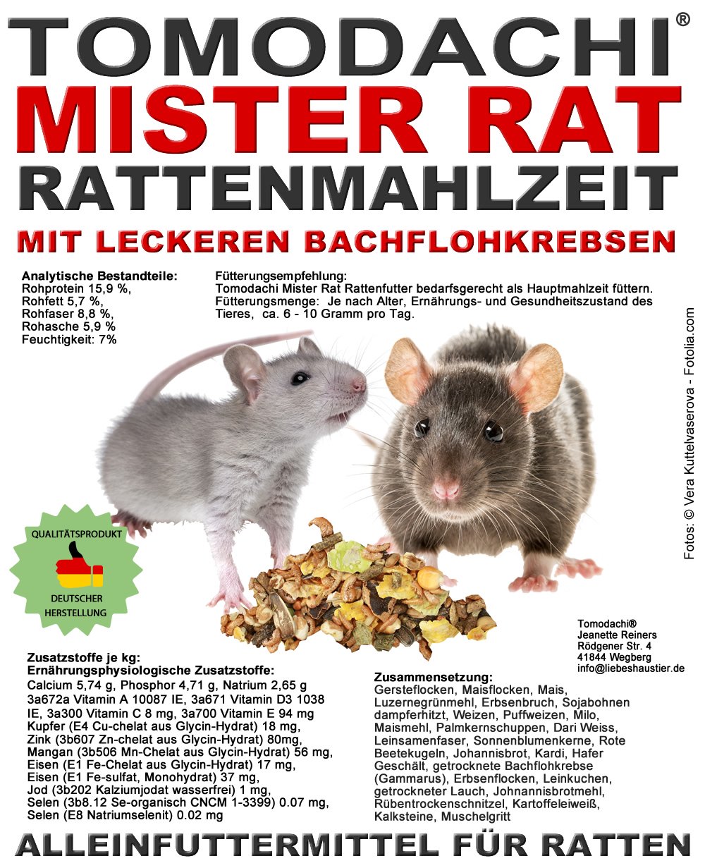 Rattenfutter, Alleinfutter Ratte, Rattenmahlzeit mit Gammarus, Tomodachi® Mister Rat 10Liter