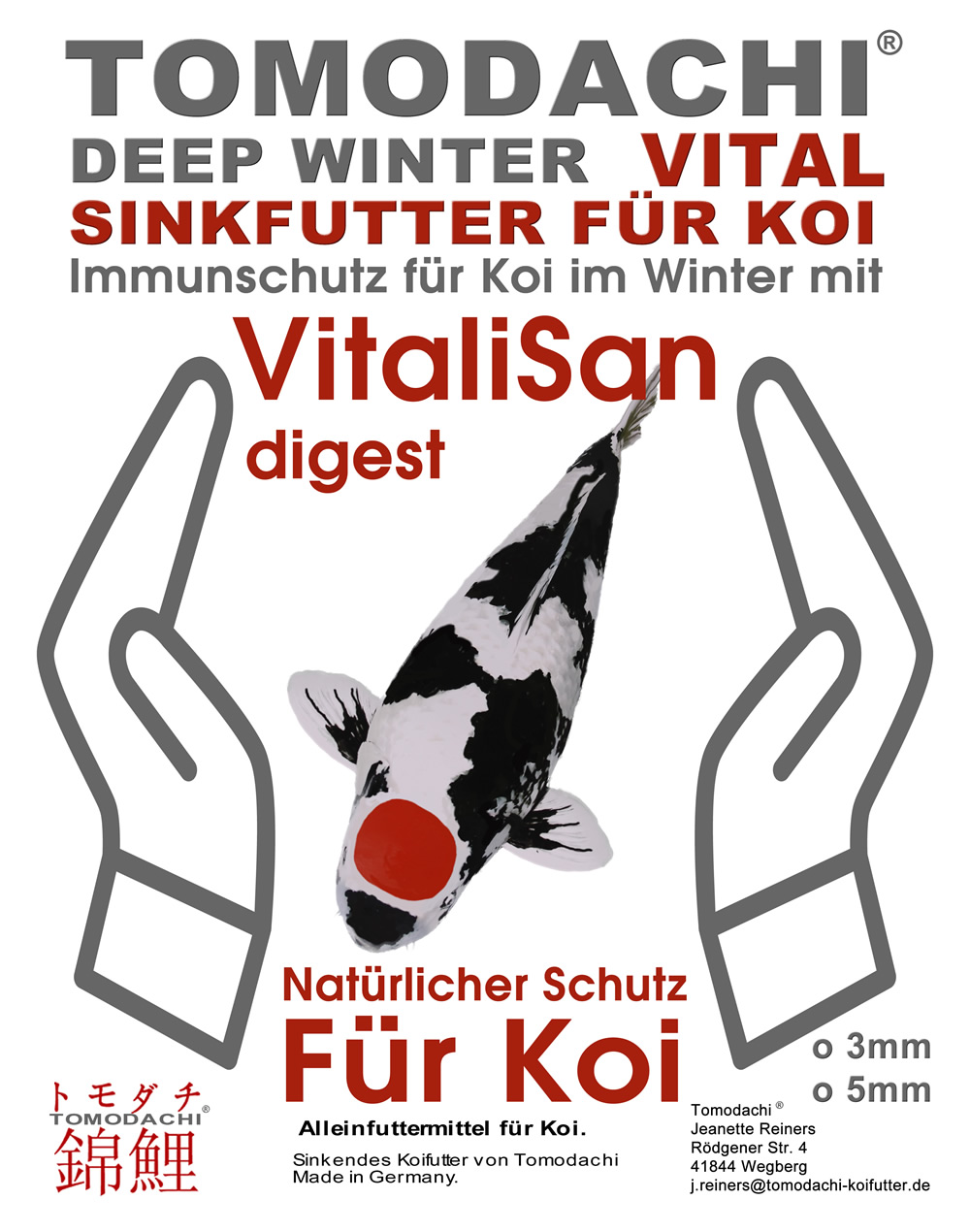 Koifutter antibaktierell, Winterfutter sinkend VitaliSan Monoglyceride, Deep Winter Vital  3mm  3kg