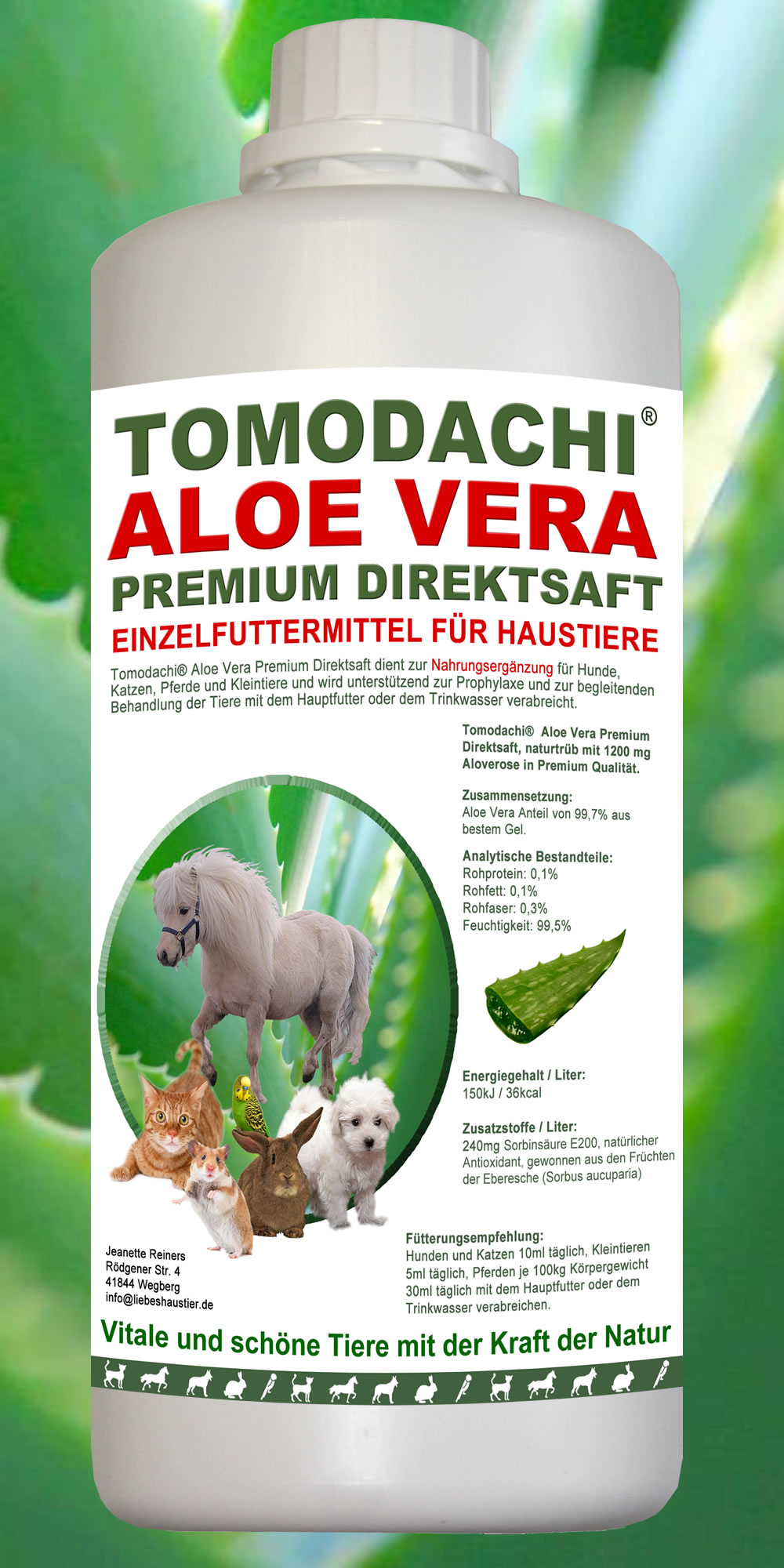 AloeVera Katze, Immunsystem, Verdauung, Stoffwechsel, Premium Direktsaft, Nahrungsergänzung Katze 1L