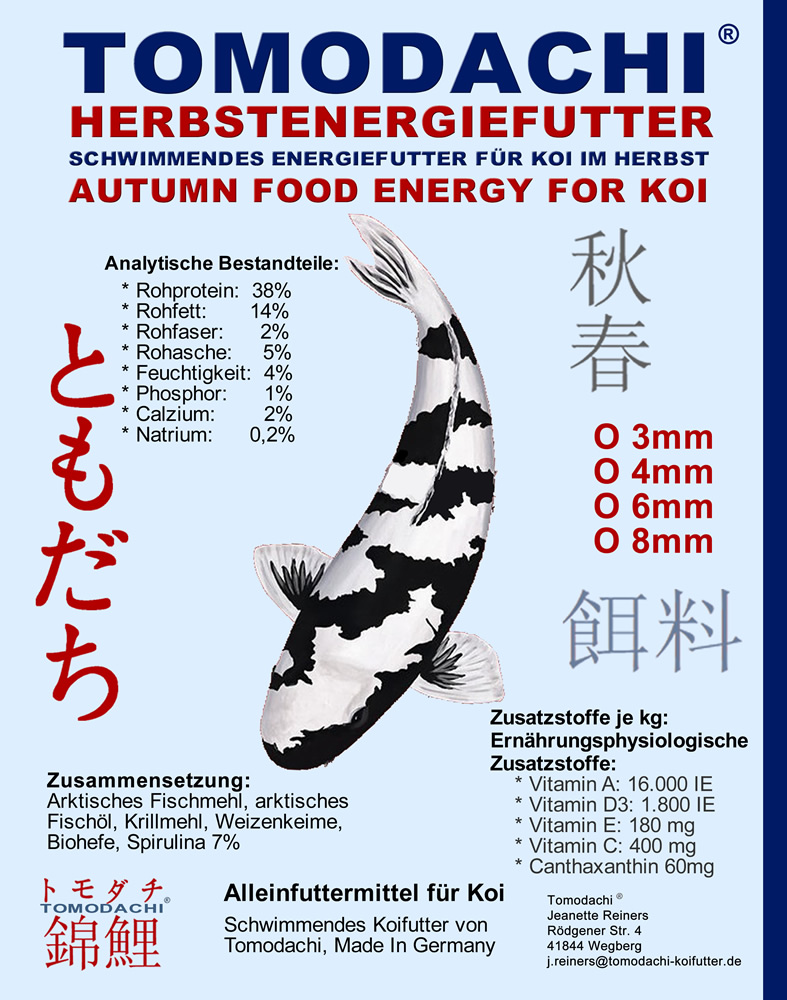 Koifutter, Schwimmfutter, Herbstfutter Spirulina, Canthaxanthin, Energiefutter für Koi 2kg 4mm