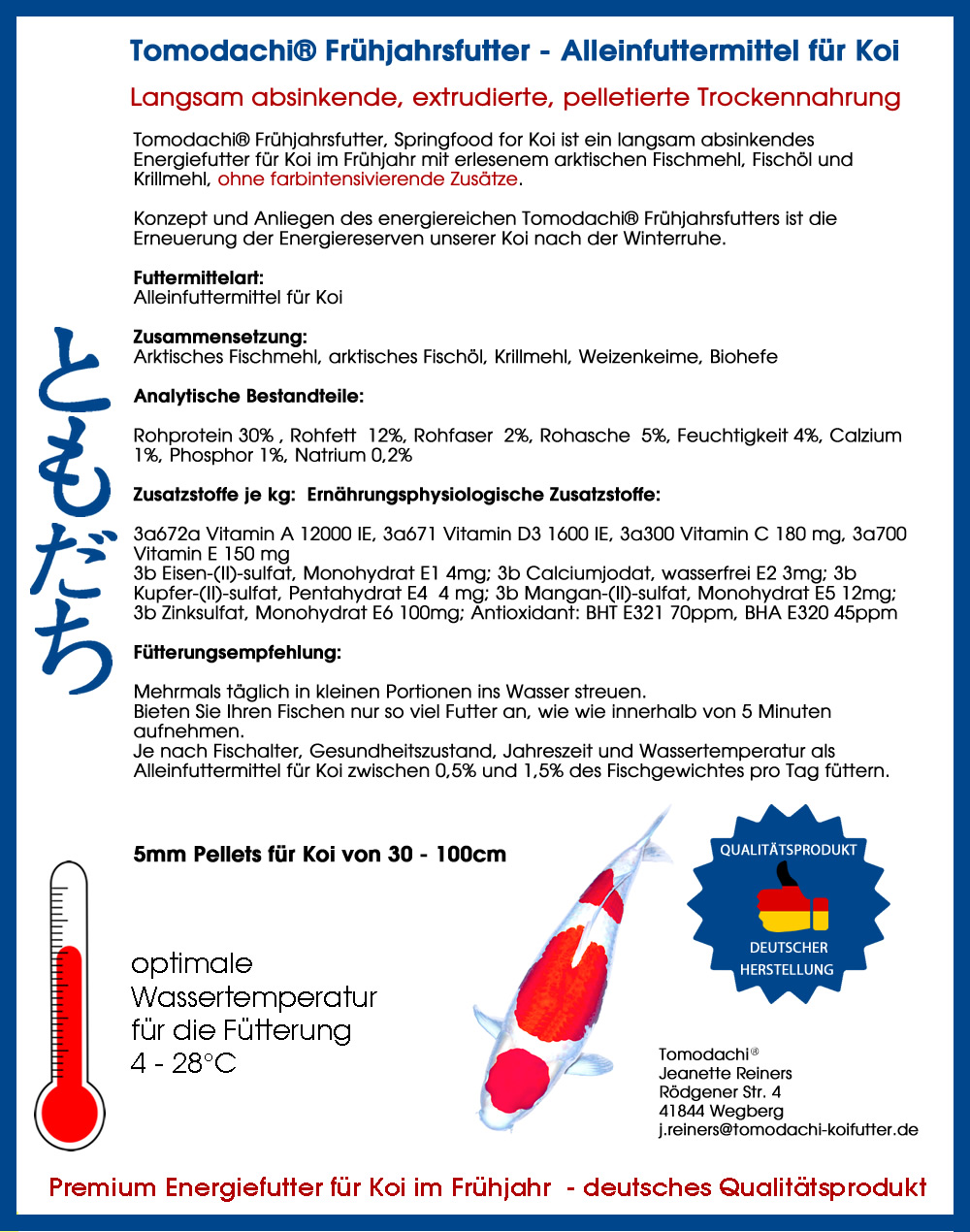 Koifutter Frühjahrsfutter Koi Sinkfutter energiereich mit arktischen Rohstoffen 5mm 5kg Eimer
