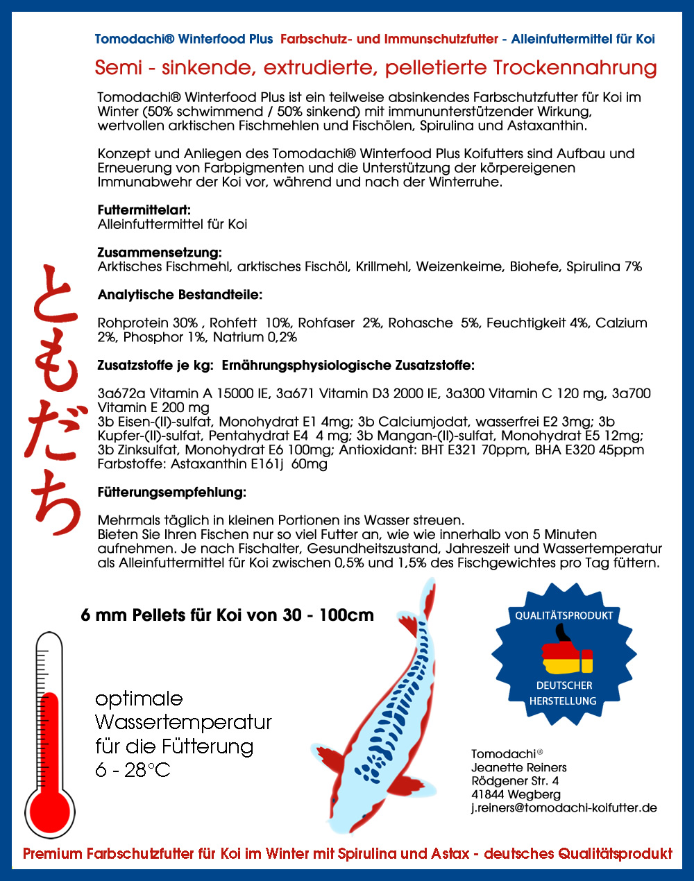 Winterfutter Koi, semi sinkend, Koifutter Spirulina +Astax, hochverdaulich, Winterfood Plus 10kg 6mm