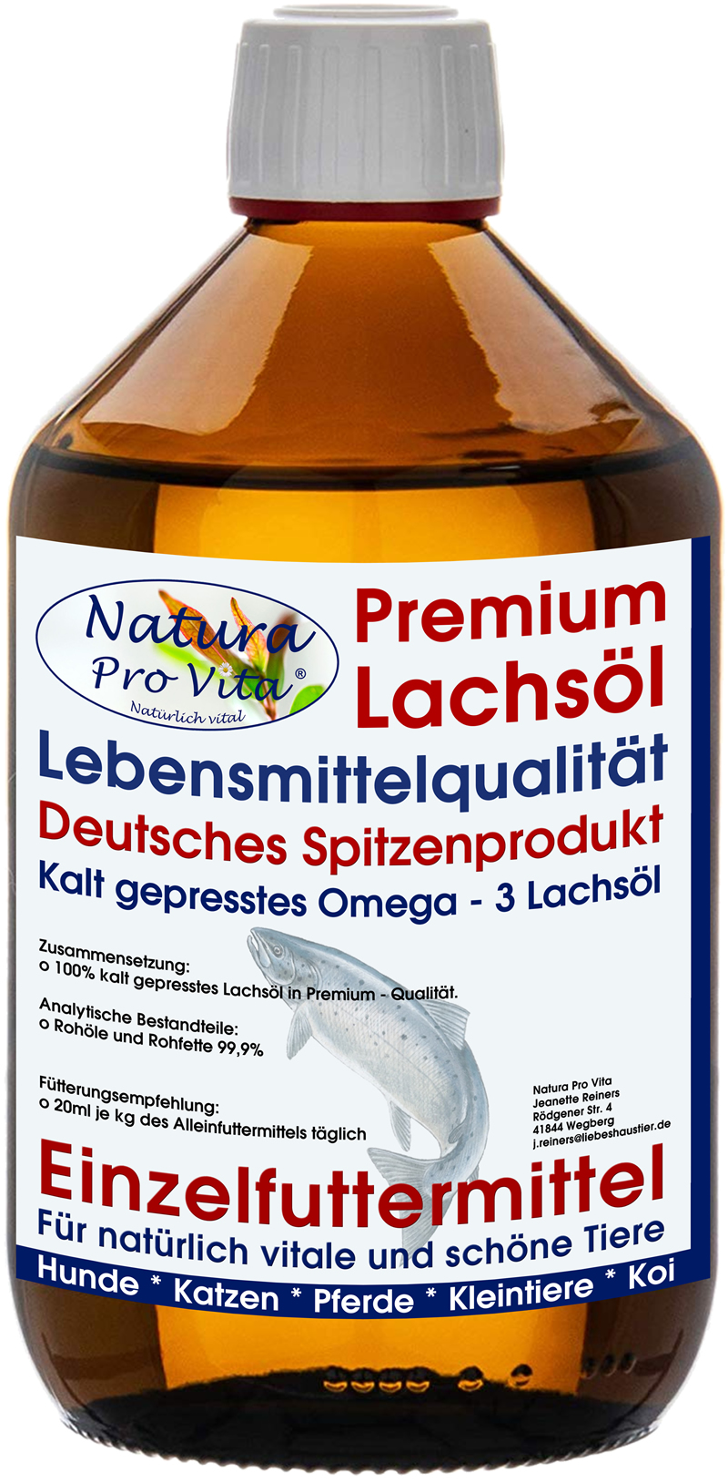 Lachsöl Koi, Lebensmittelqualität, kaltgepresst, gesunde Energie für Koi, Frühjahr und Herbst 500ml