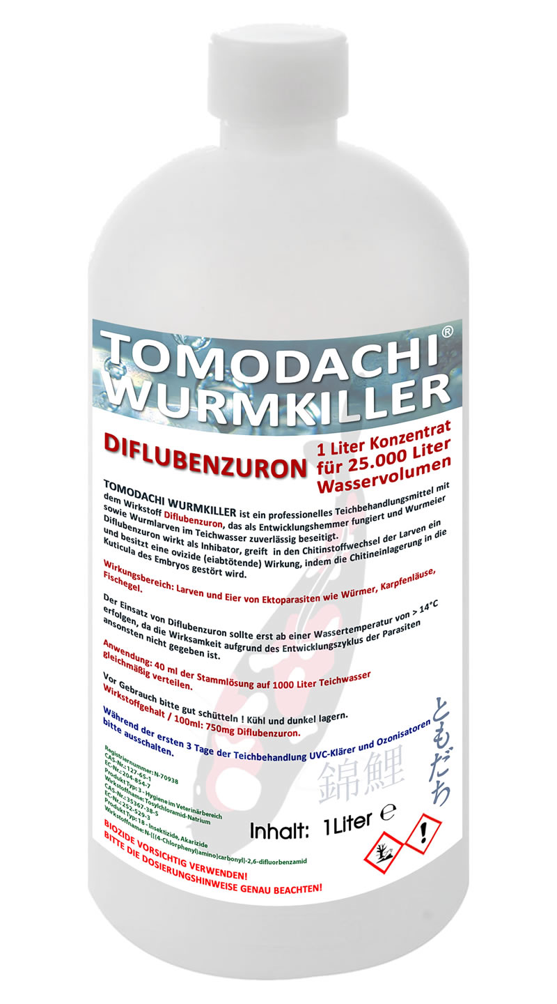 Anti Wurmmittel Diflubenzuron  Anti Karpfenlaus Tomodachi Wurmkiller 1L Konzentrat für 25 m³ Teiche