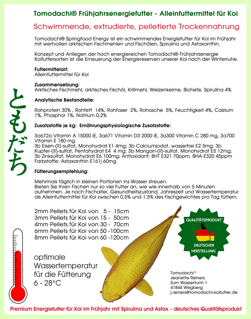Frühjahrsfutter Koi, Energiefutter schwimmend, Spirulinafutter, Energie für Koi 10kg 6mm