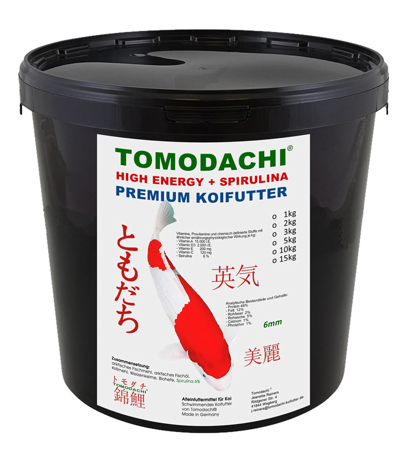Koifutter Spirulinafutter Sommerfutter Energiefutter für Koi High-Energy + Spirulina  6mm 5kg Eimer