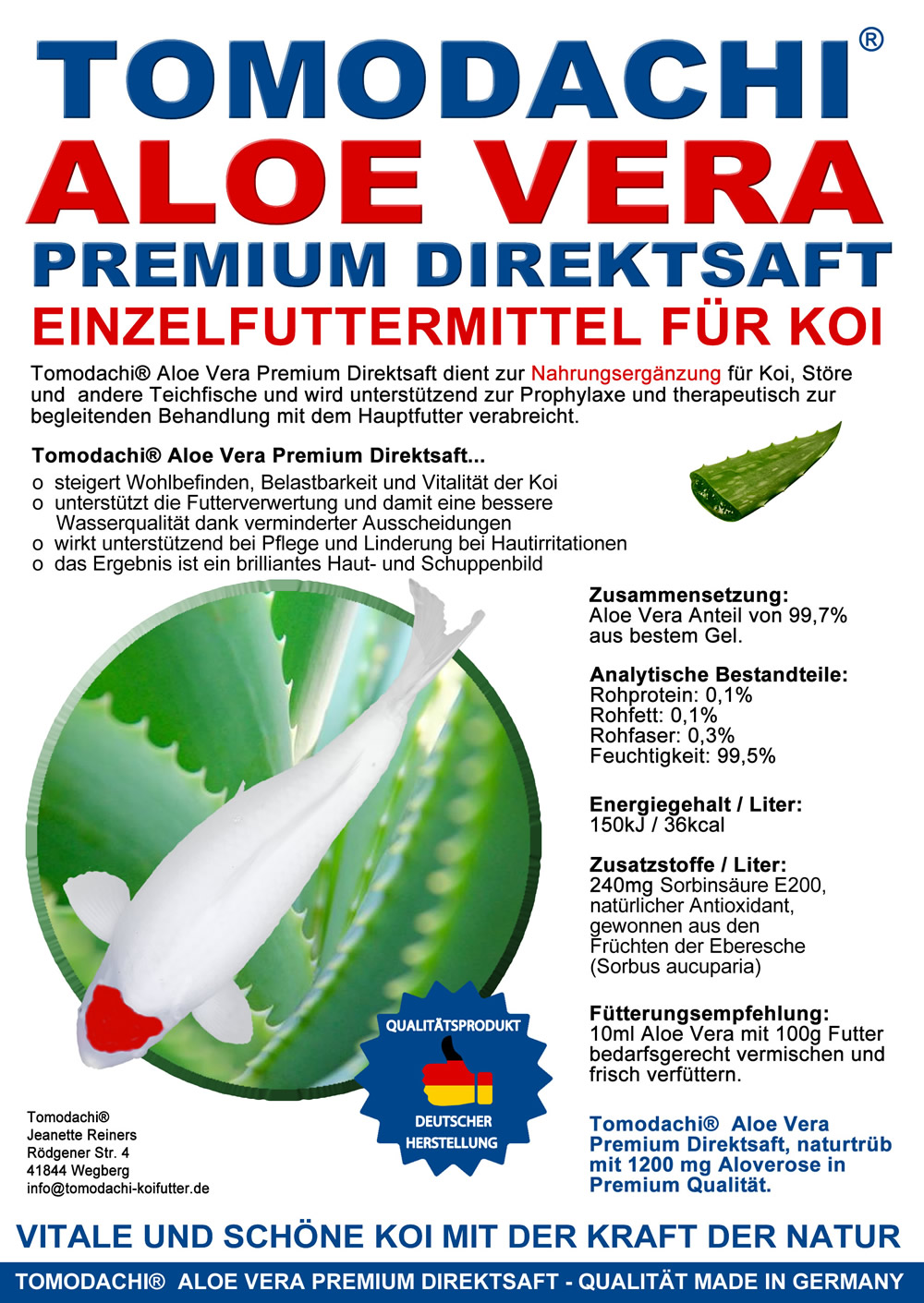 Aloe Vera Premium Direktsaft für Koi, Koifutterzusatz, Immunschutz, Stoffwechsel, Verdauung 5L