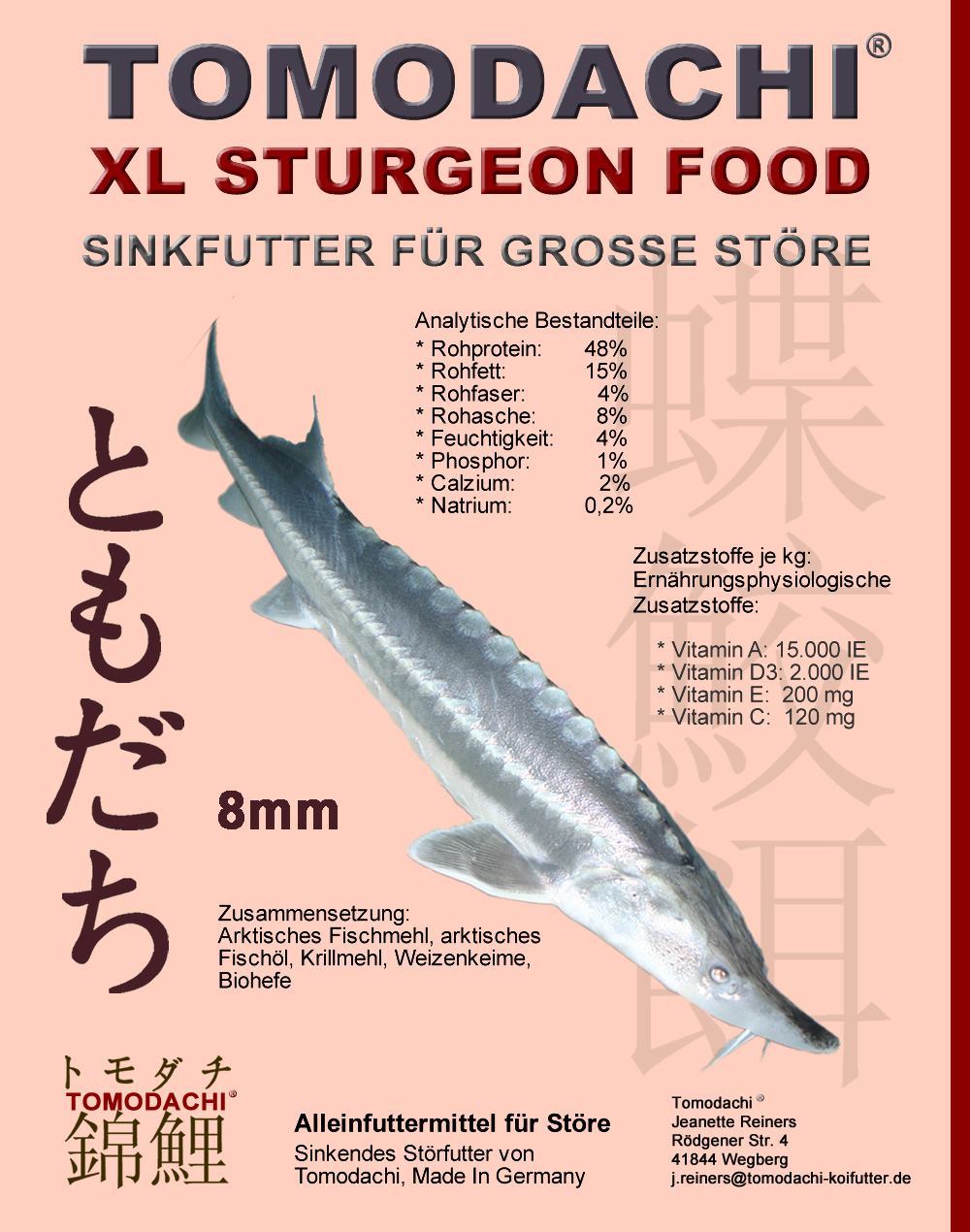 Störfutter 8mm Pellets, Energiefutter für große Störe, Sinkfutter, Kraftfutter für Störe 15kg