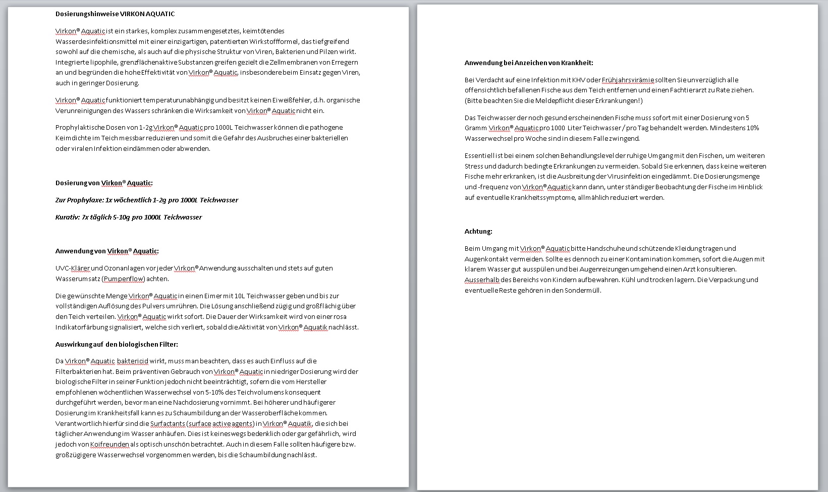 Virkon Aquatic Desinfektion Teichhygiene beseitigt Viren Bakterien Pilze Einzeller im Koiteich 5kg