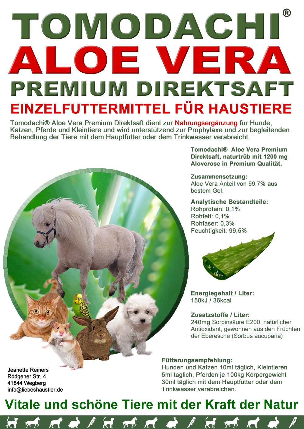 AloeVera Katze, Immunsystem, Verdauung, Stoffwechsel, Premium Direktsaft, Nahrungsergänzung Katze 1L