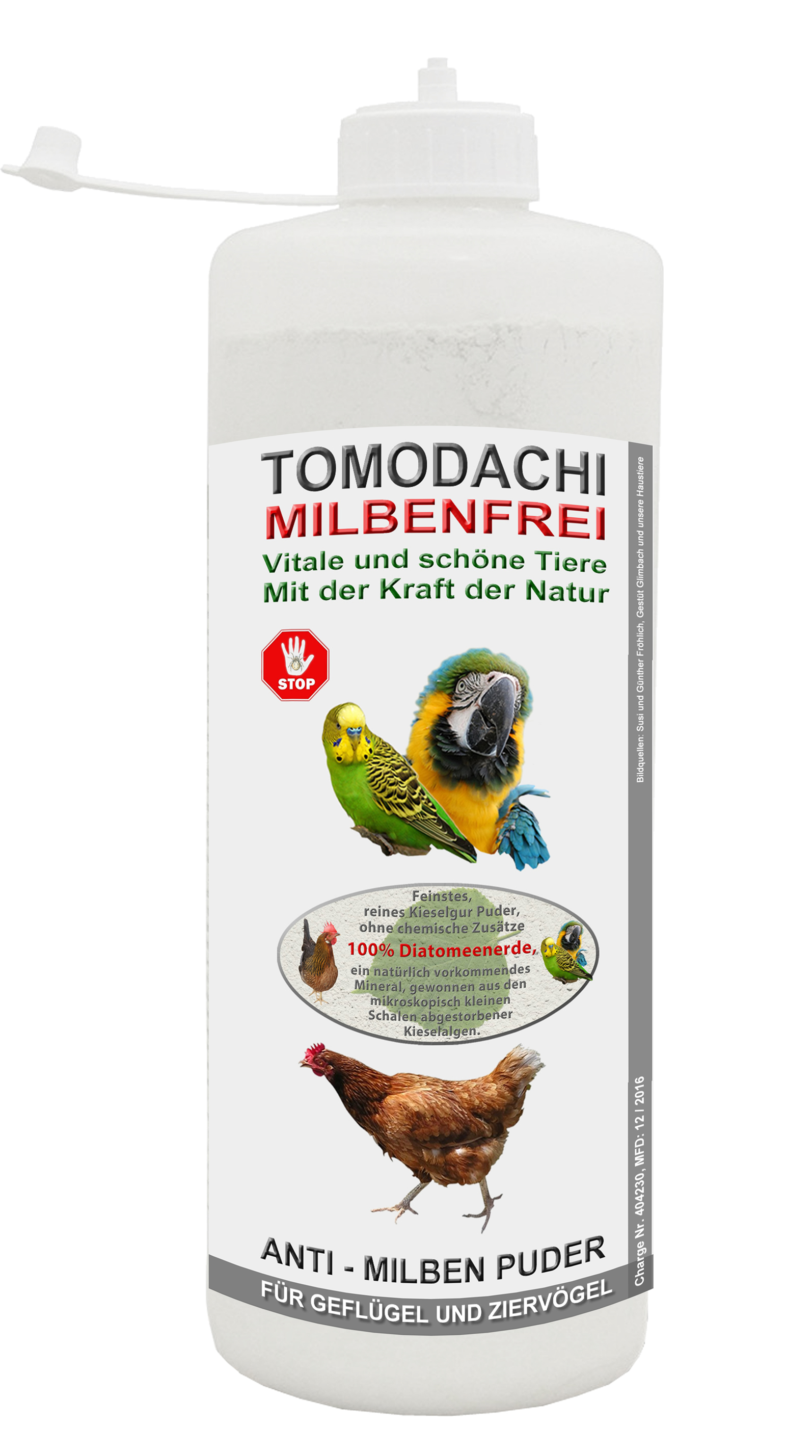 Vogelmilben Frei, Anti-Milben Puder, Milbenpulver 2kg + 100g Stäubeflasche, Set Tomodachi Milbenfrei