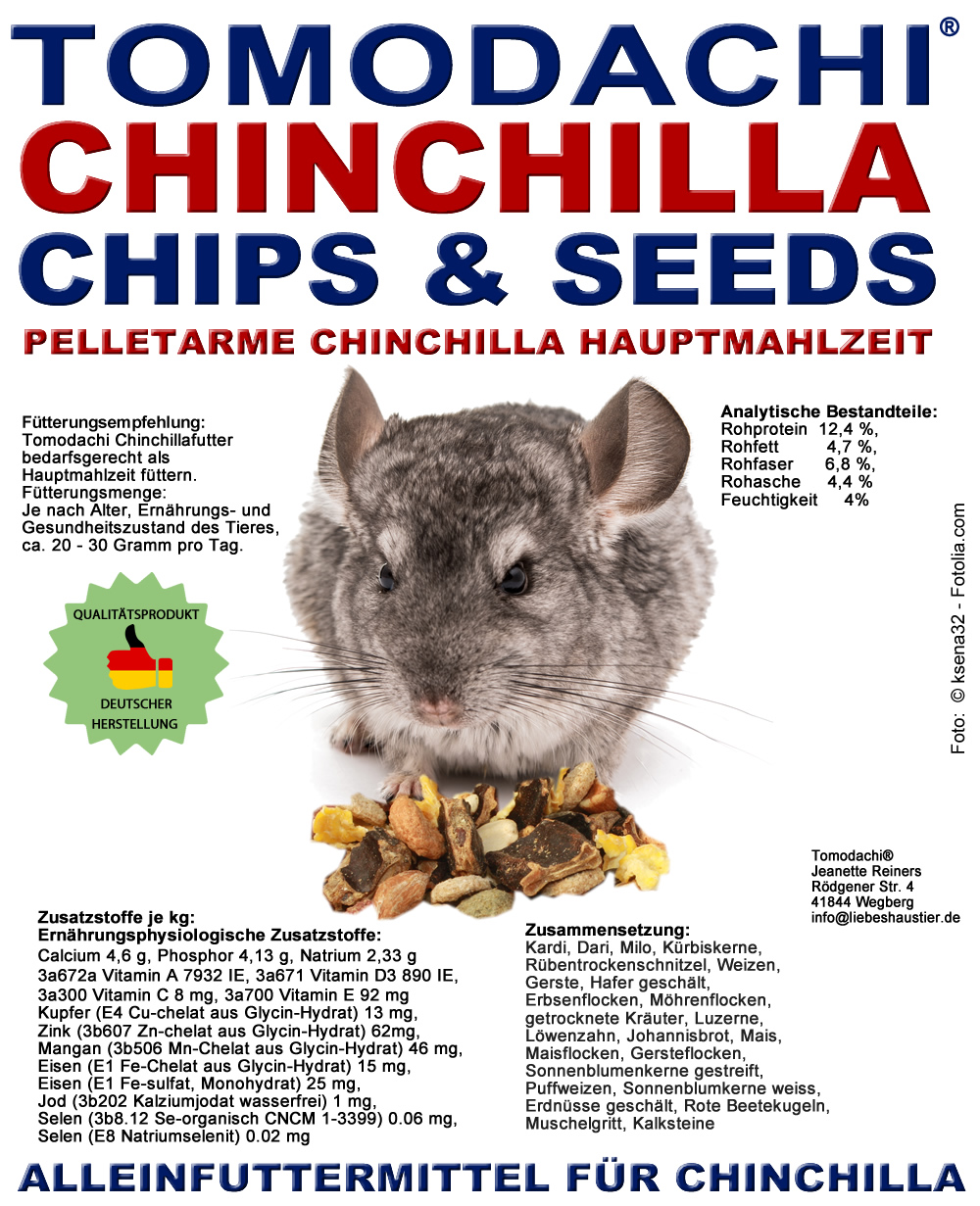 Chinchillafutter, Komplettnahrung für Chinchillas Tomodachi Chinchilla Futtermischung 5kg