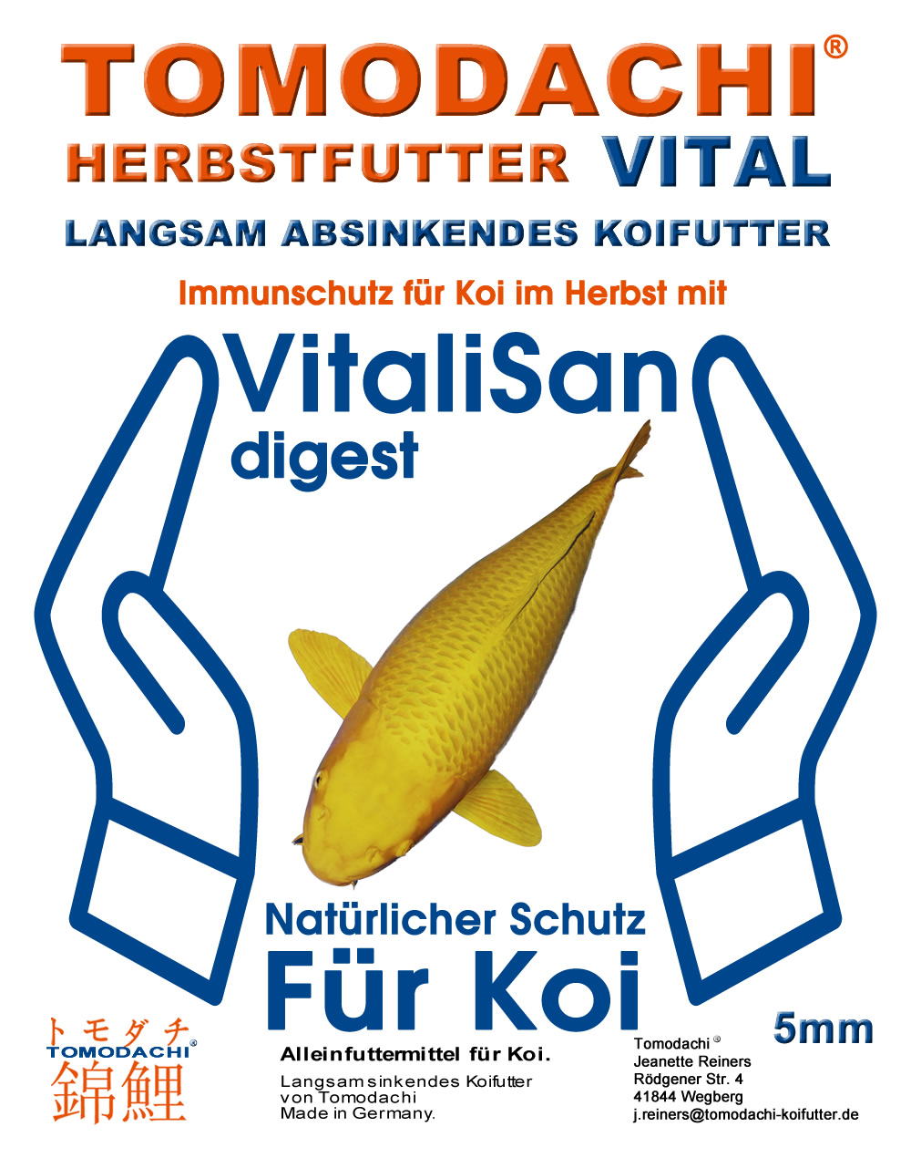 Herbstfutter Koi, sinkendes Gesundheitsfutter für Koi mit Vitalisan Monoglyceriden, Immunschutz 2kg