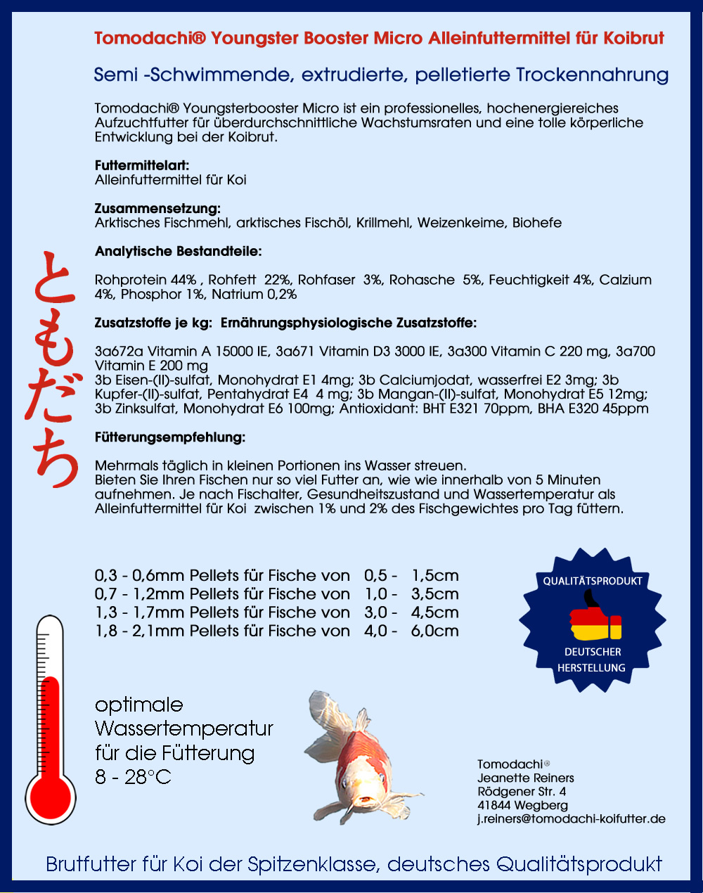 Brutfutter Koi, Aufzuchtfutter, Energiefutter Koinachwuchs, YoungsterBooster Micro 0,3-0,6mm 15kg