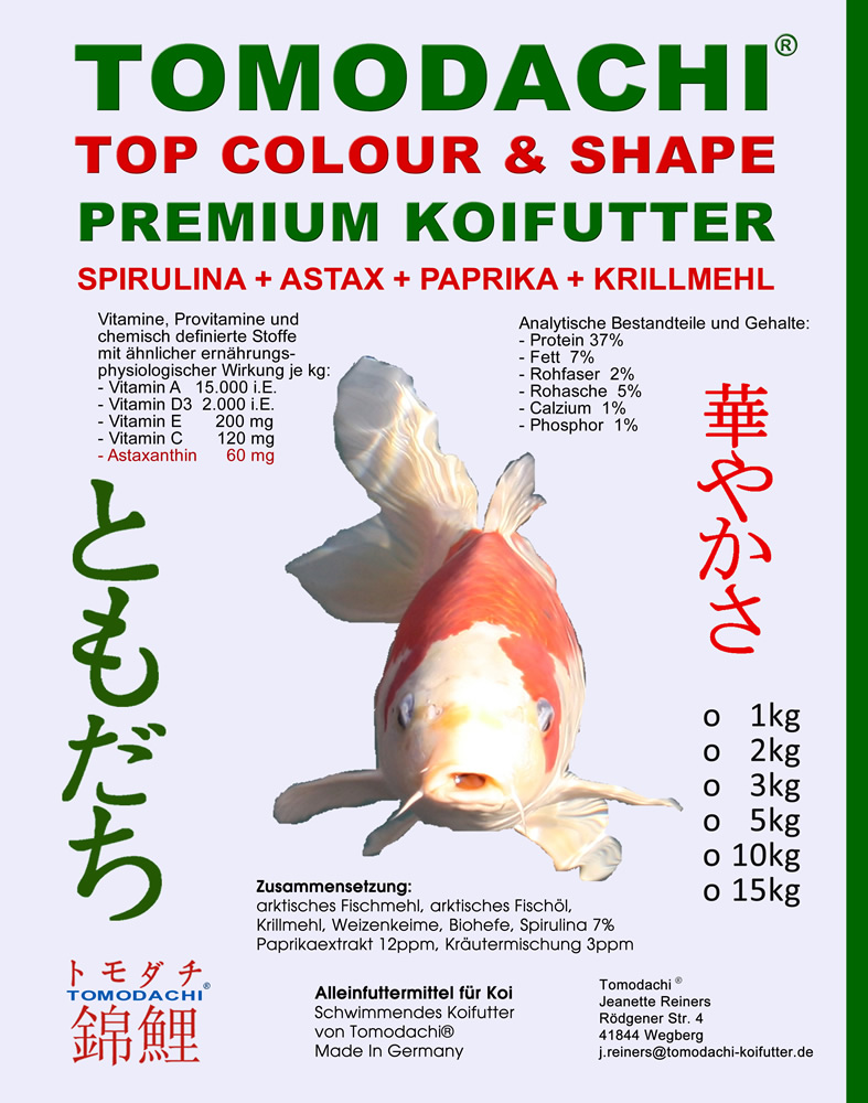 Koifutter, Sommerfutter, Top Color + Shape, Wachstumsfutter, Koi Fitness, Farbverbesserung  6mm 15kg