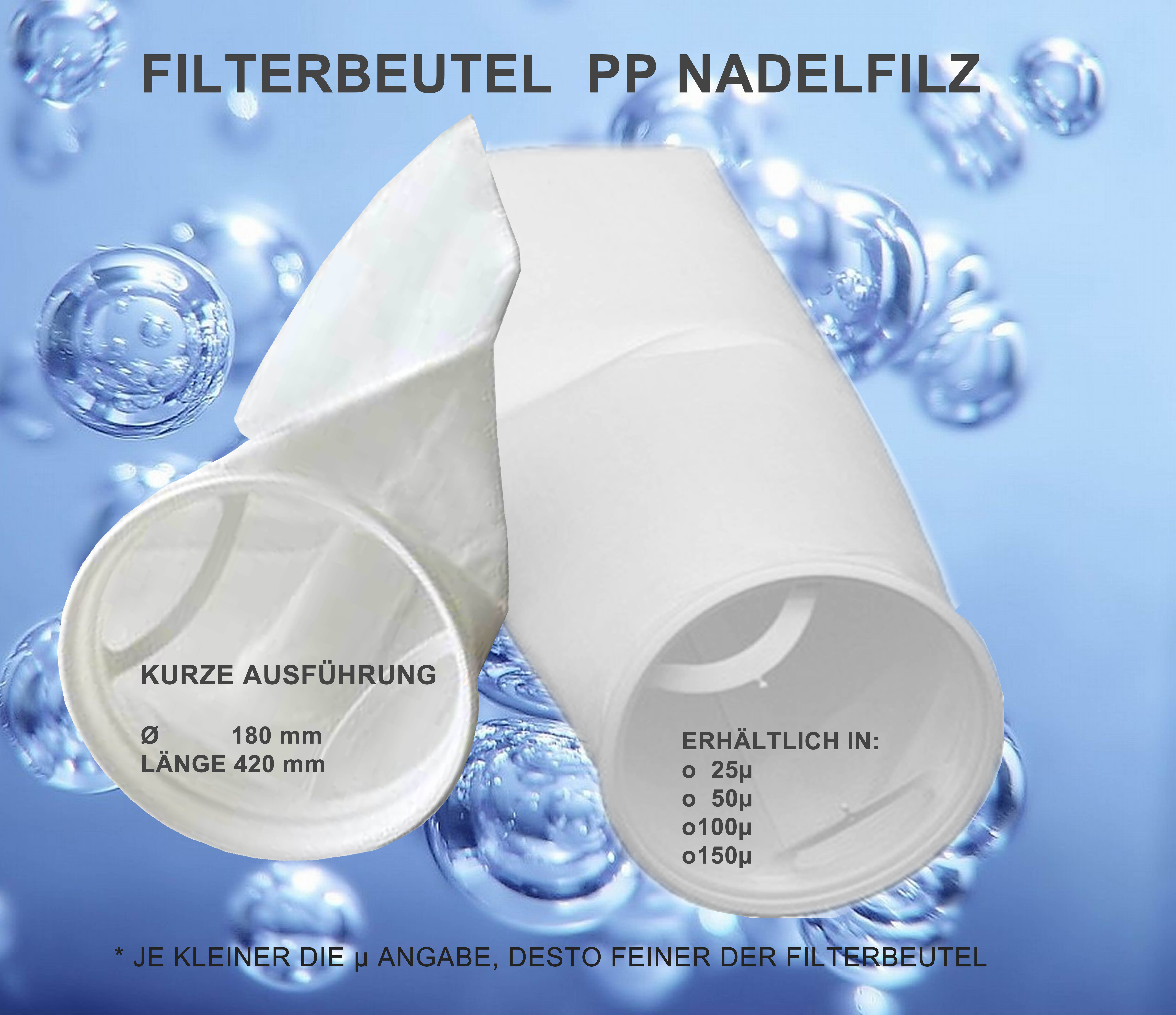 Waschbarer Filterbeutel, Nadelfilz, Feinstfiltration Koiteich 25 Micron 42cm, kurz