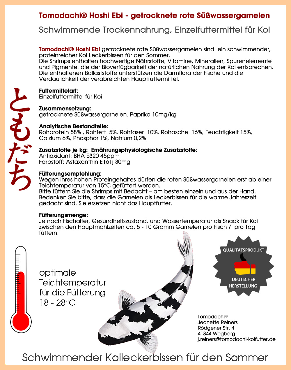 Shrimps, Süßwassergarnelen rot, Sommerfutter für Koi, gesunder Koisnack für  handzahme Koi  5L Eimer