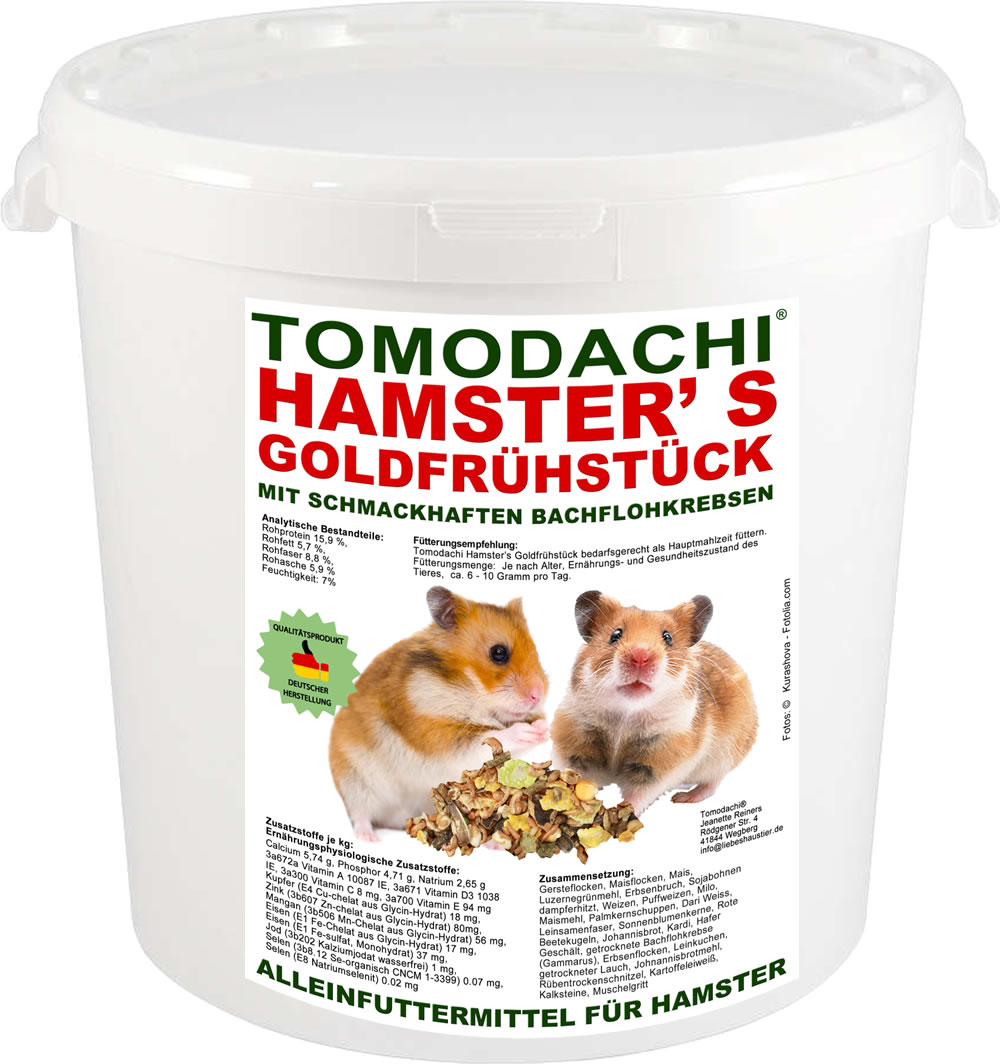 Hamsterfutter  mit tierischen Proteinen, Bachflohkrebse, Gemüse, Luzerne, Löwenzahn 10 Liter