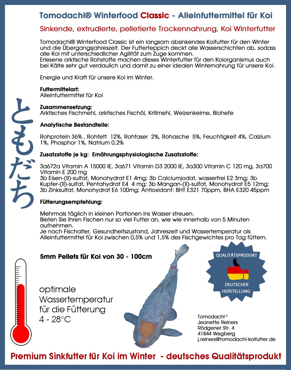 Winterfutter für Koi Sinkfutter energiereich hochverdaulich Tomodachi Winterfood Classic 5kg Eimer