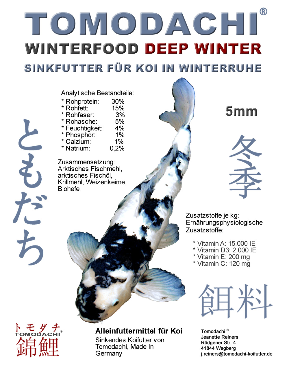 Winterfutter, Sinkfutter für Koi in Winterruhe, Tomodachi Deep Winter 5mm 5kg