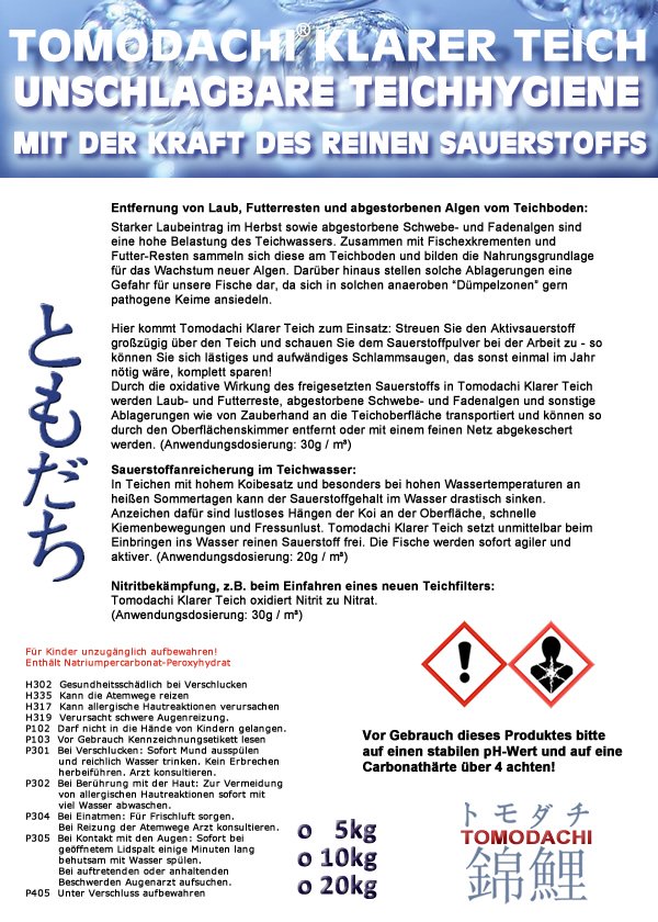 Tomodachi Klarer Teich, Teichhygiene, Wasserpflege mit Aktivsauerstoff, 10kg