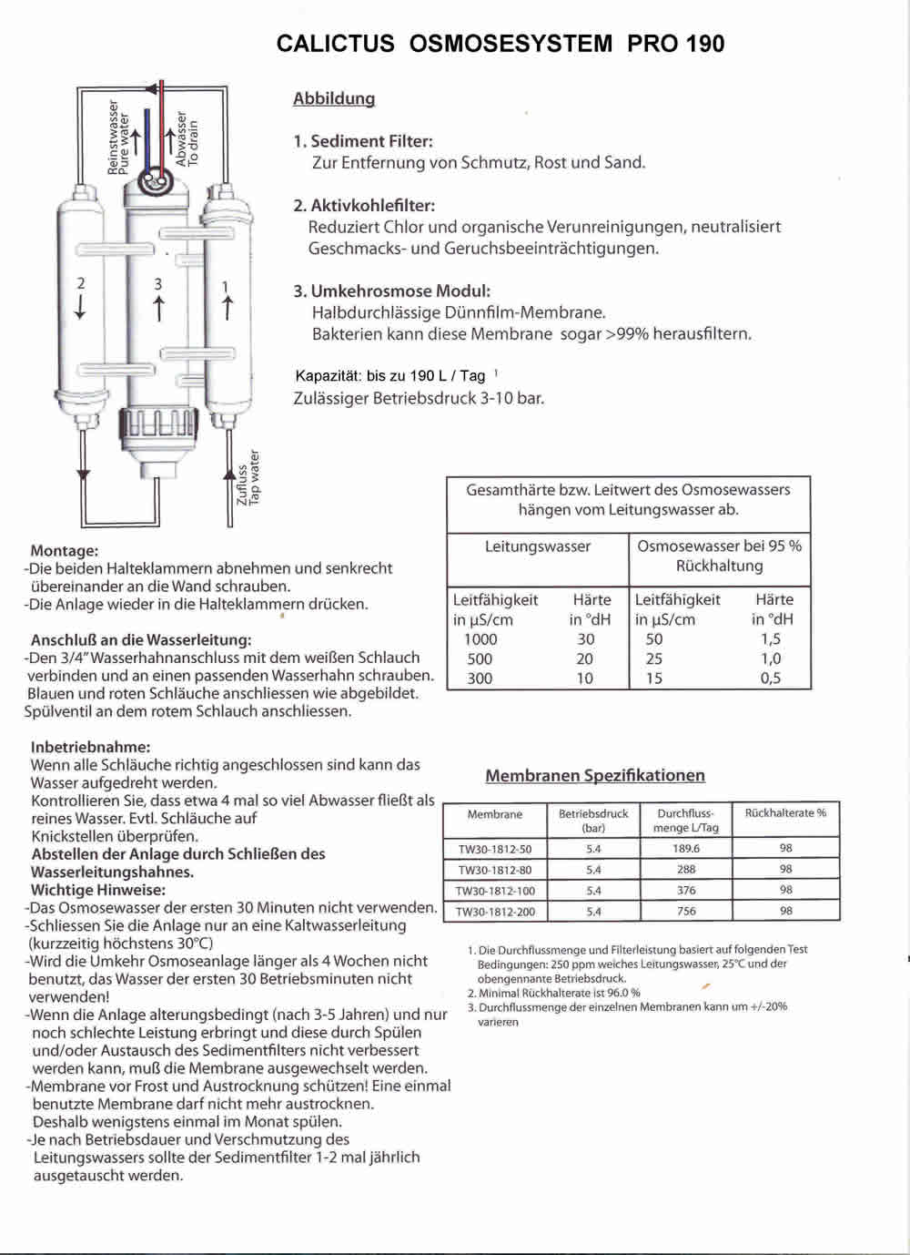 Osmoseanlage, mineralarmes, vitalisierendes Osmosewasser selbst machen, 300L / Tag