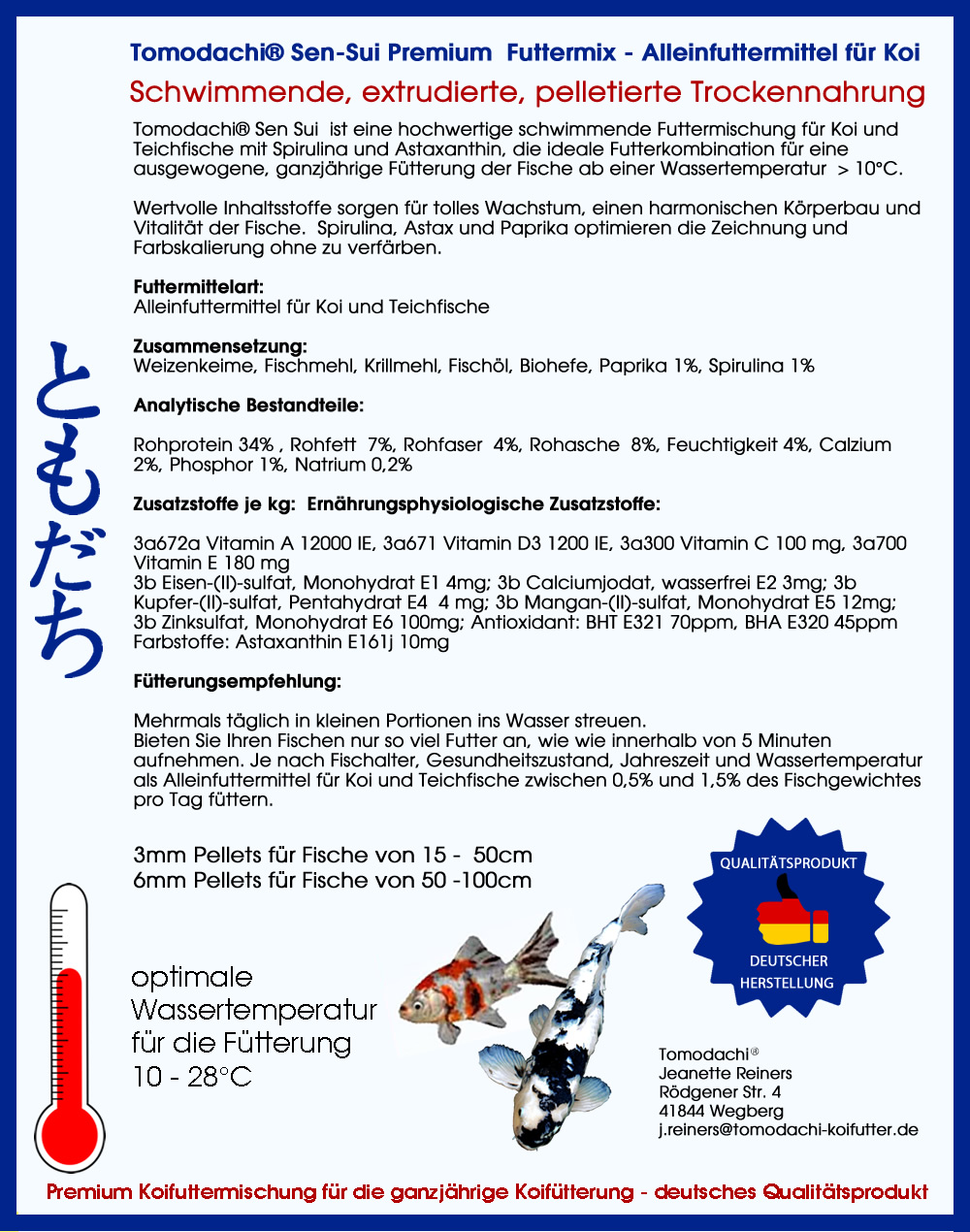 KoiMix, Teichmix, Koifuttermischung, 4color, rotgrünweißbraun, 3 + 5mm gemischt 2kg