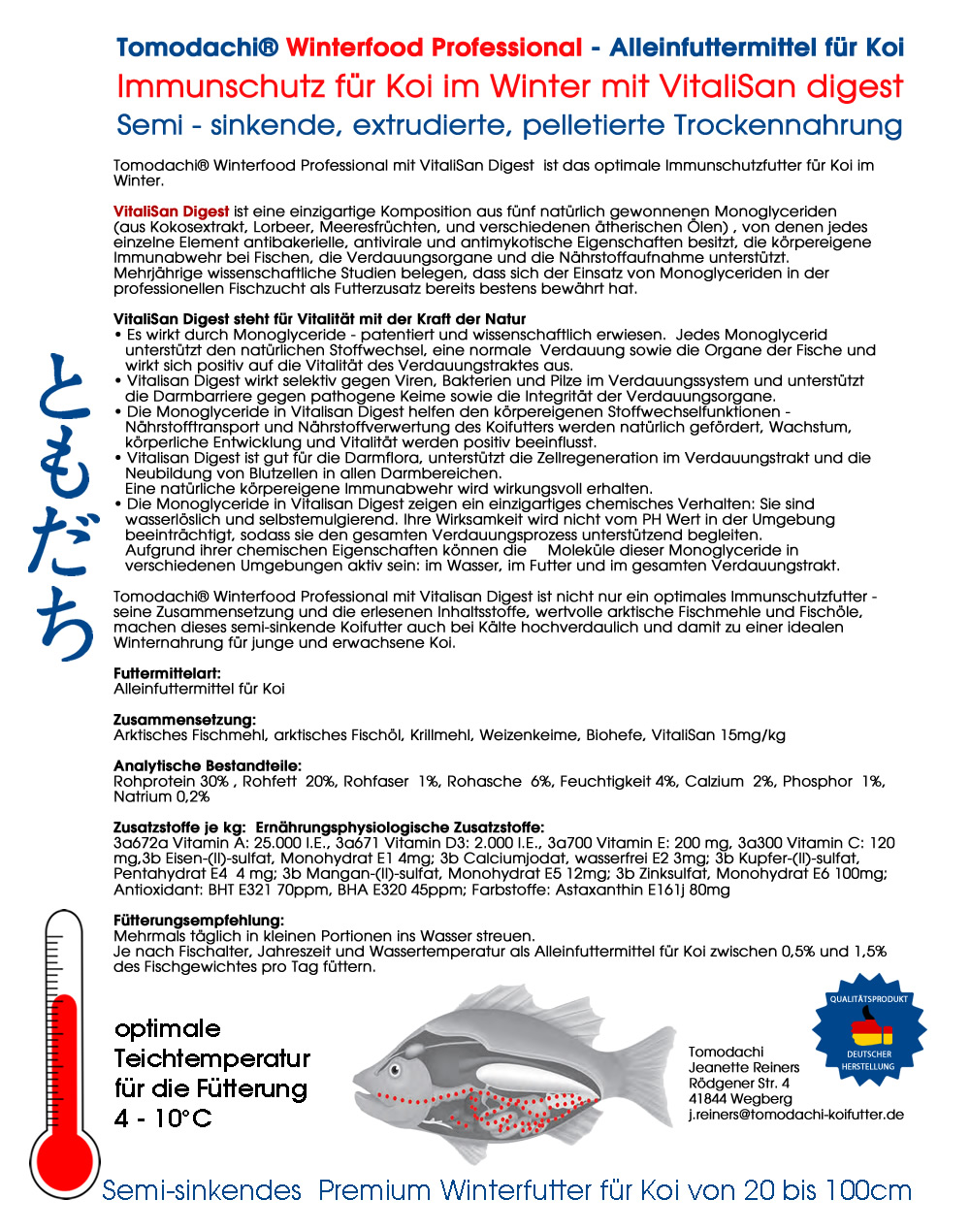 Winterfutter Koi, Immunschutz mit Monoglyceriden, Vitalfutter, Koigesundheit 5mm 3kg