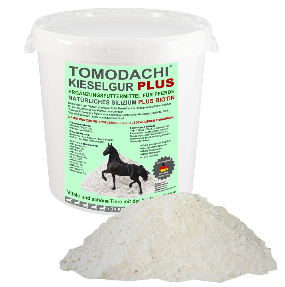 Kieselerde Plus Biotin für Pferde  Futterzusatz reich an  Silizium, Biotin, Mineralien, Calzium  1L