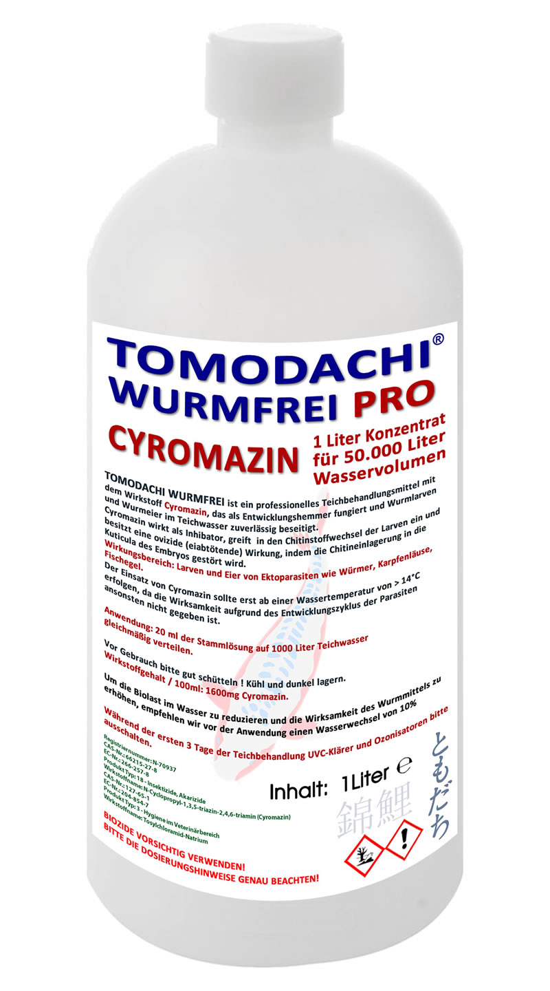 Wurmmittel  Parasitenmittel Karpfenlaus Tomodachi Wurmfrei Pro Cyromazin  1L für 50.000L Teiche