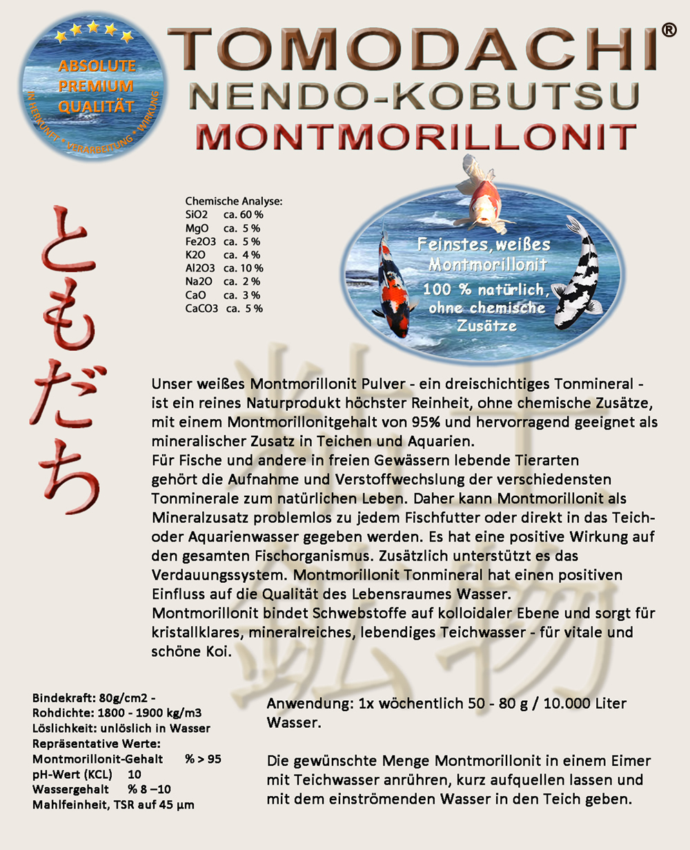 Teichmineral weiß, Tomodachi Montmorillonit, Mineralspender Koiteich, Gartenteich 1kg Eimer
