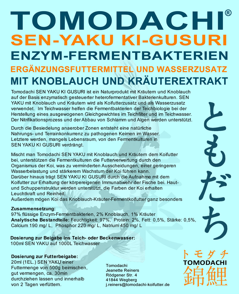 Tomodachi Sen-Yaku Milchsäurebakterien, Knoblauch, Kräuter, Koifutterzusatz 5L