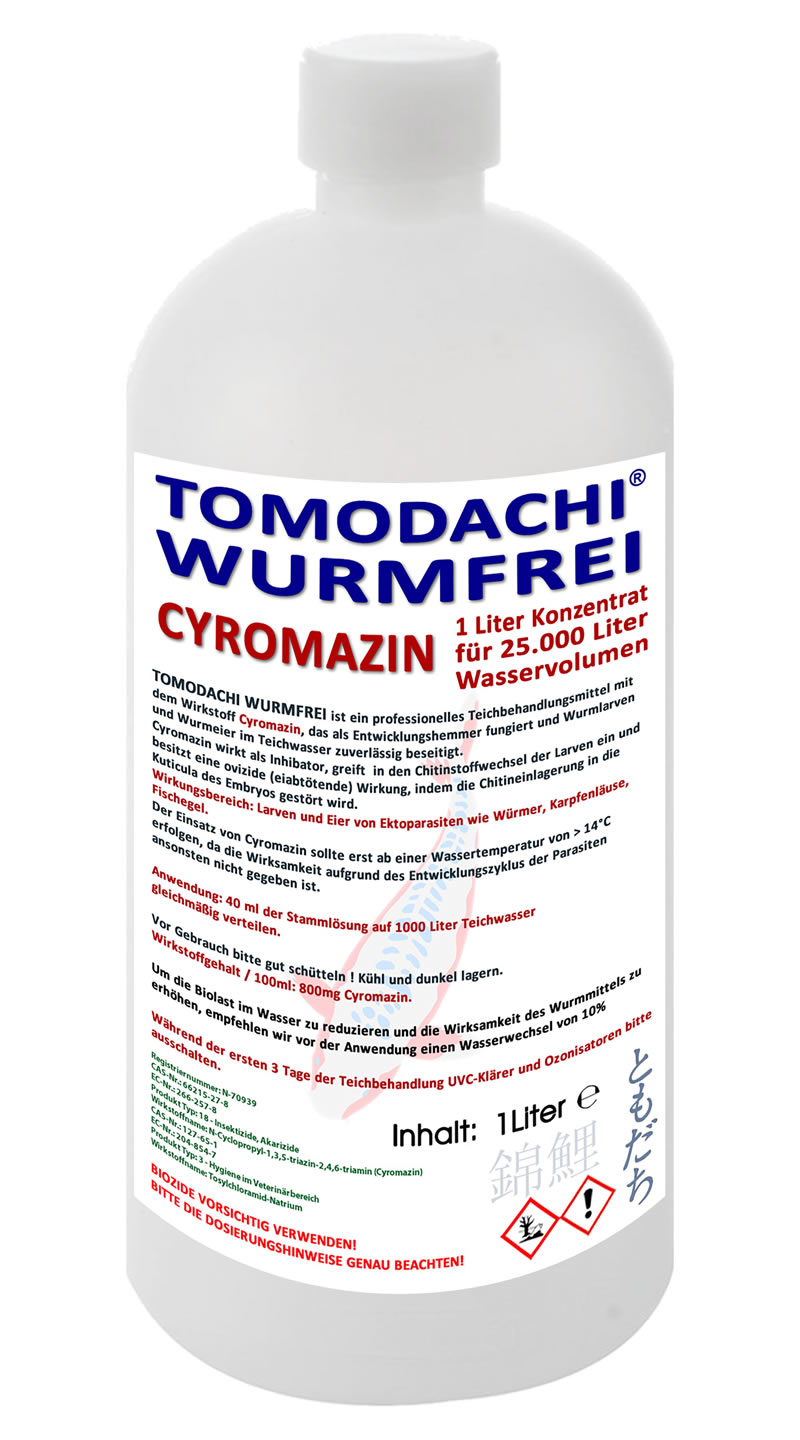 Anti Wurmmittel Karpfenlaus Tomodachi Wurmfrei  Cyromazin 1L für 25.000L Teiche