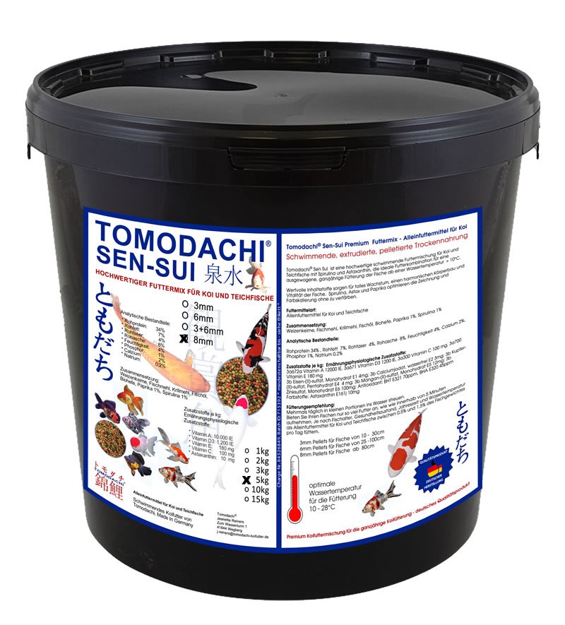 KoiMix Jumbo Koifuttermix 8mm Pellets große Koifuttermischung 4farbig Spirulina Astax 8mm 5kg Eimer